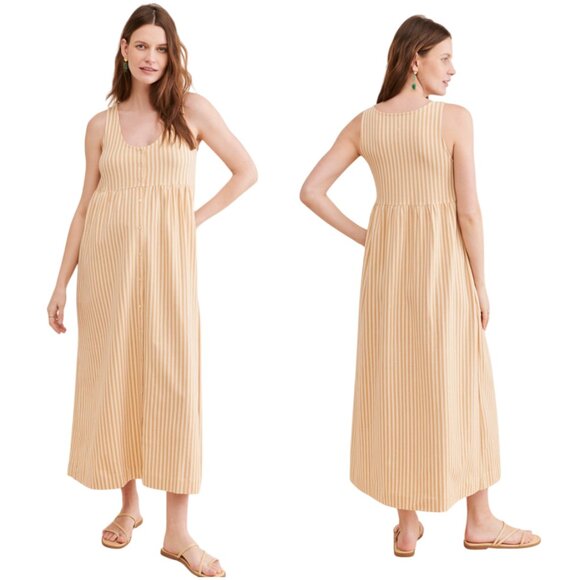 Storq Maternity Lounge Dress yellow stripe size 1 XS maxi midi scoop neck - Picture 1 of 8